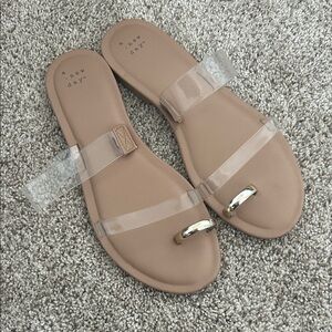 A New Day Women's Clear and gold with Tan Soles Sandals